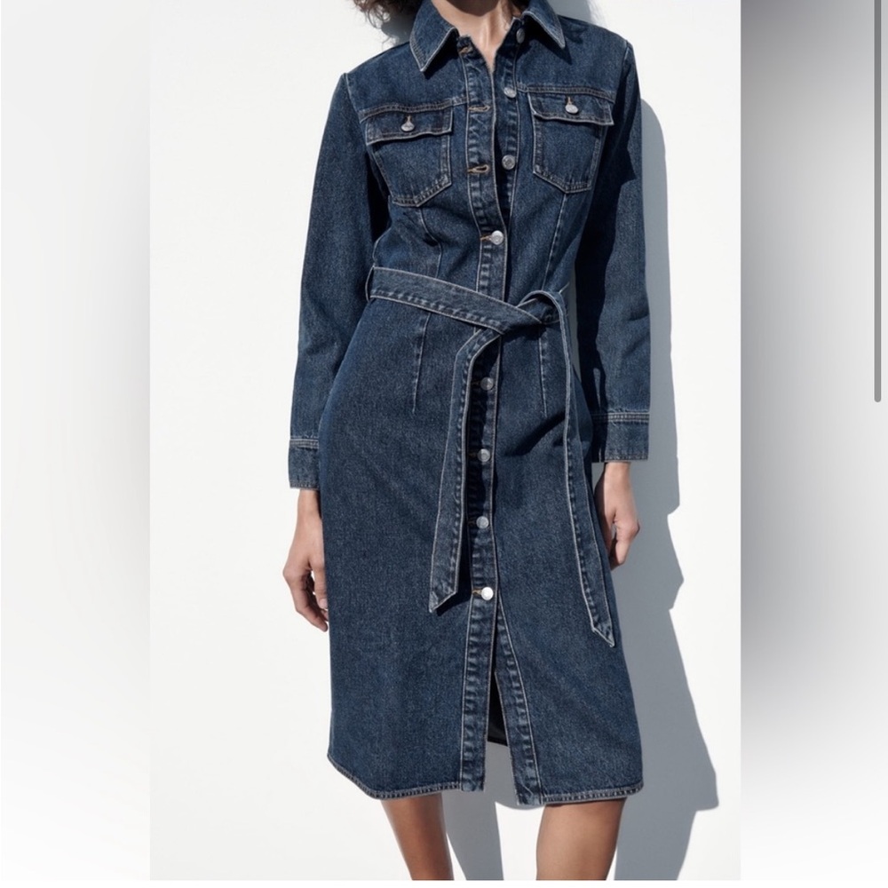 Zara Dark Blue Denim Midi Dress